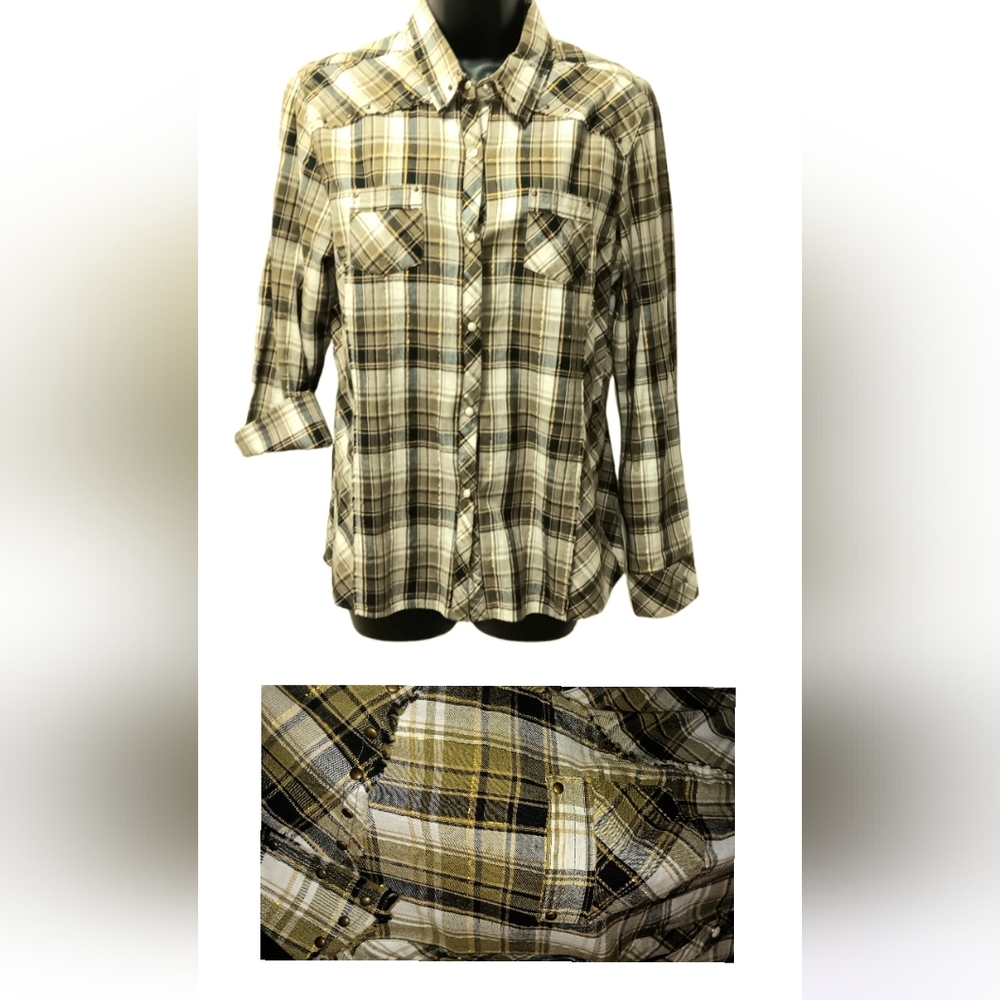 - COWGIRL UP WESTERN STYLE PLAID SHIRT